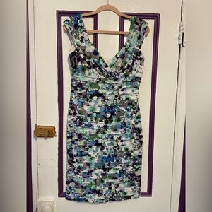 London Times Floral Print Ruched Dress - Size 10